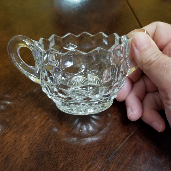 VINTAGE 50 MID CENTURY FISTORIA AMERICAN CUBED GLASS SUGAR BOWL & CREAMER SET - Picture 2 of 7